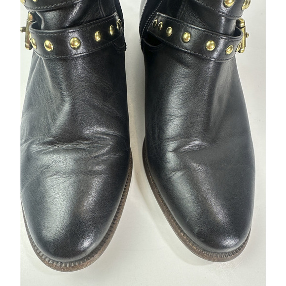 Coach Lilliana Leather Ankle Moto Boots Size 7.5 B Gold Studded Buckle Shoes - Picture 8 of 16